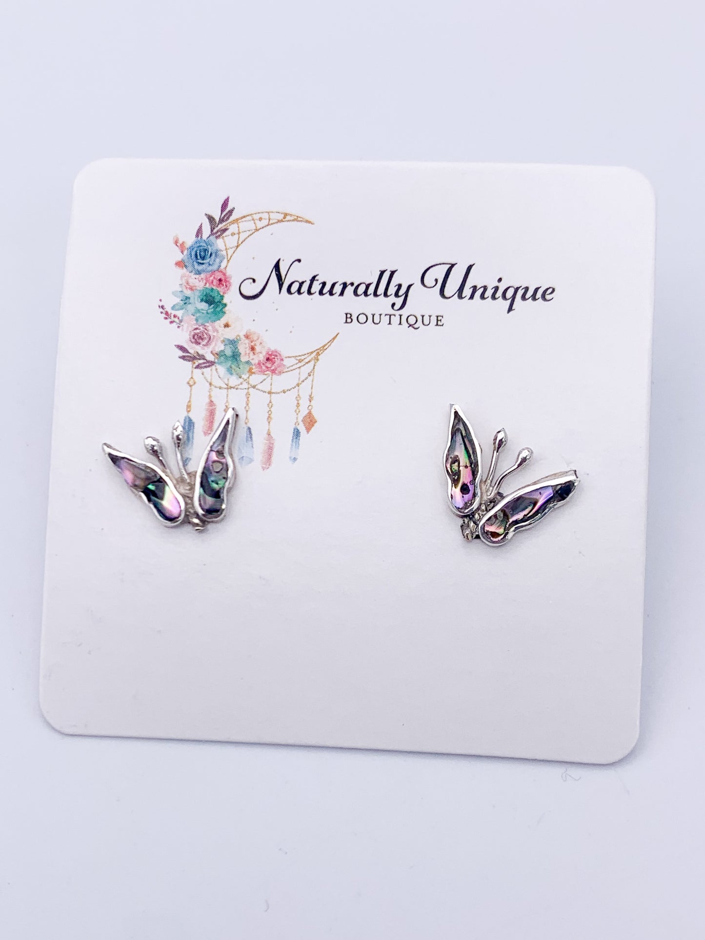 Dainty Abalone Butterfly Stud Post Earrings-Solid Sterling Silver