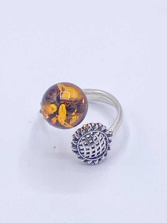 Amber Bypass Ring-Solid Sterling Silver