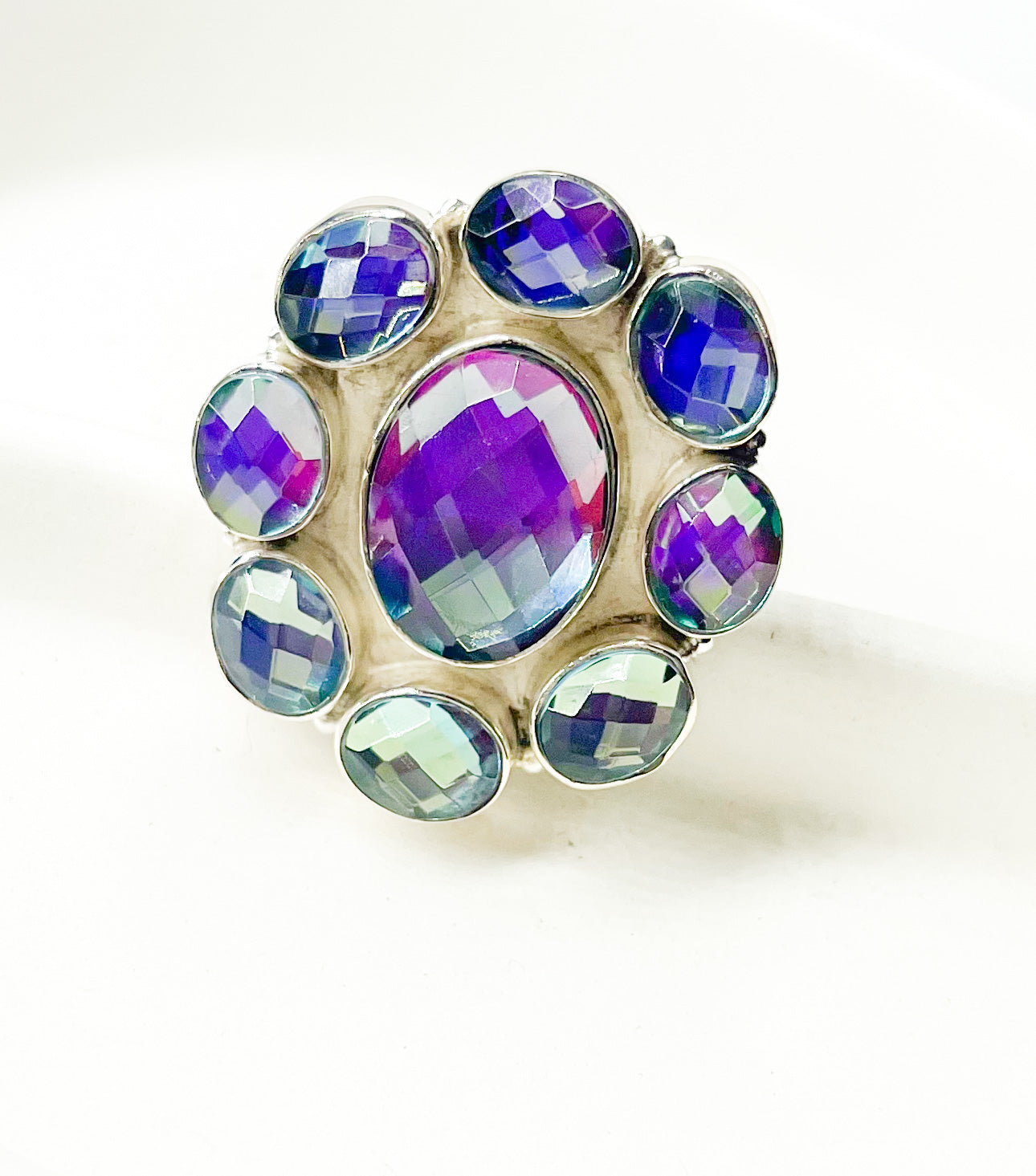 Black Mystical Glass Adjustable Ring-Solid Sterling Silver