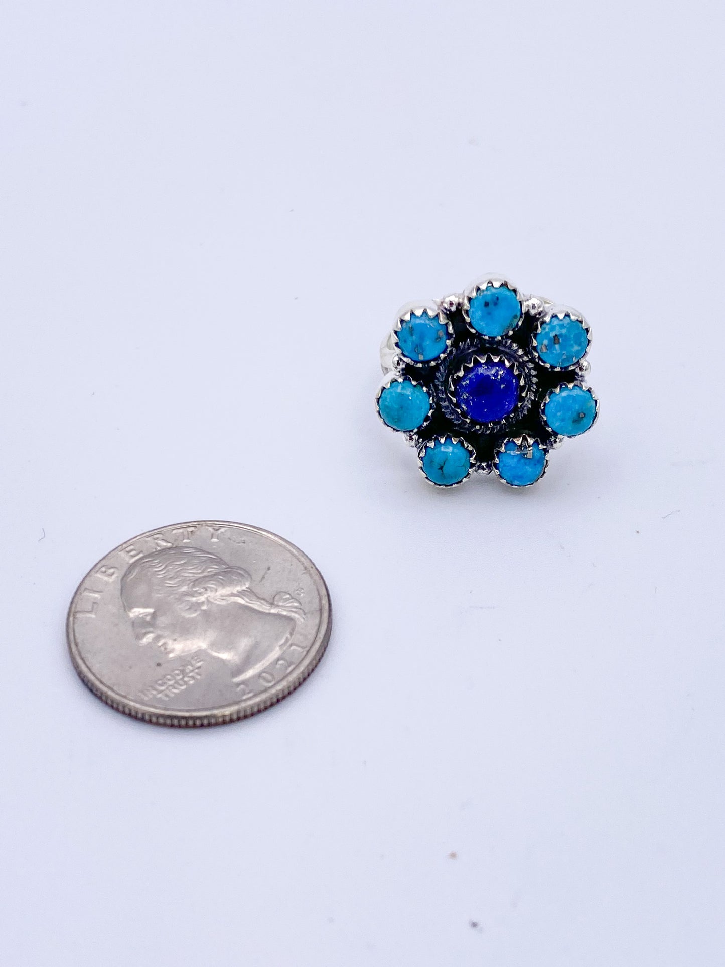 Turquoise & Lapis Flower Rings-Solid Sterling Silver