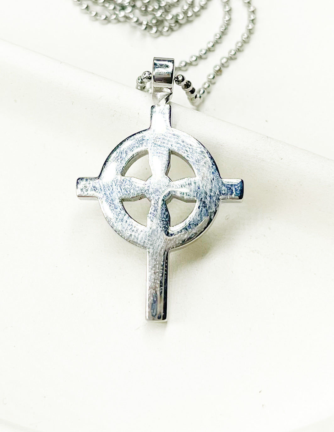 Cross in a Circle Necklace-Rhodium