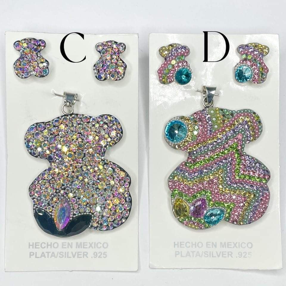 Mosaic Teddy Bear Set-Slid Sterling Silver