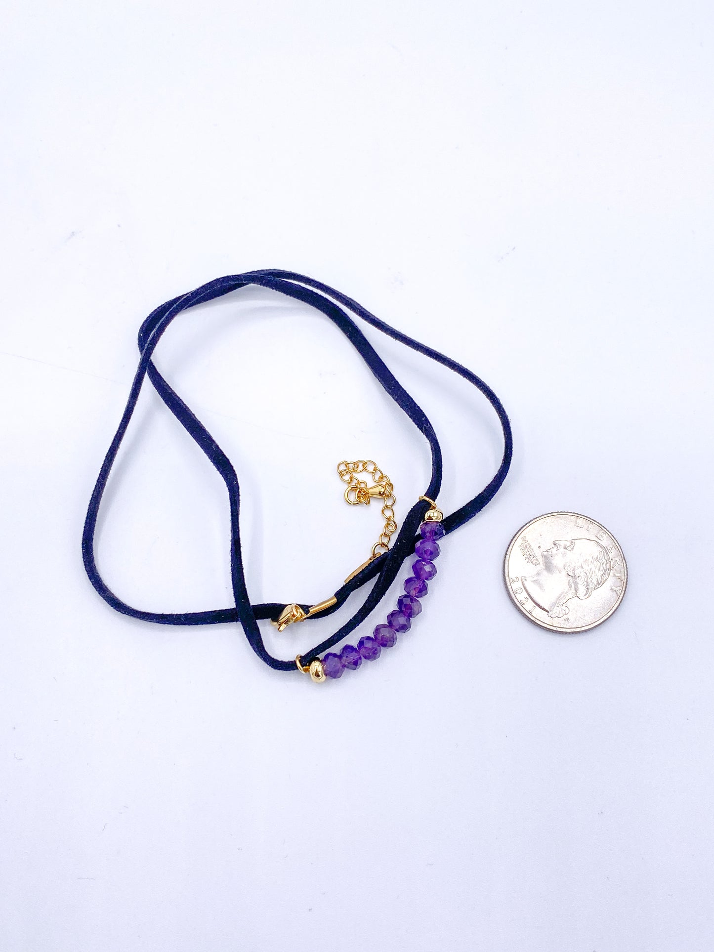 Black Leather Amethyst Wrap Bracelet