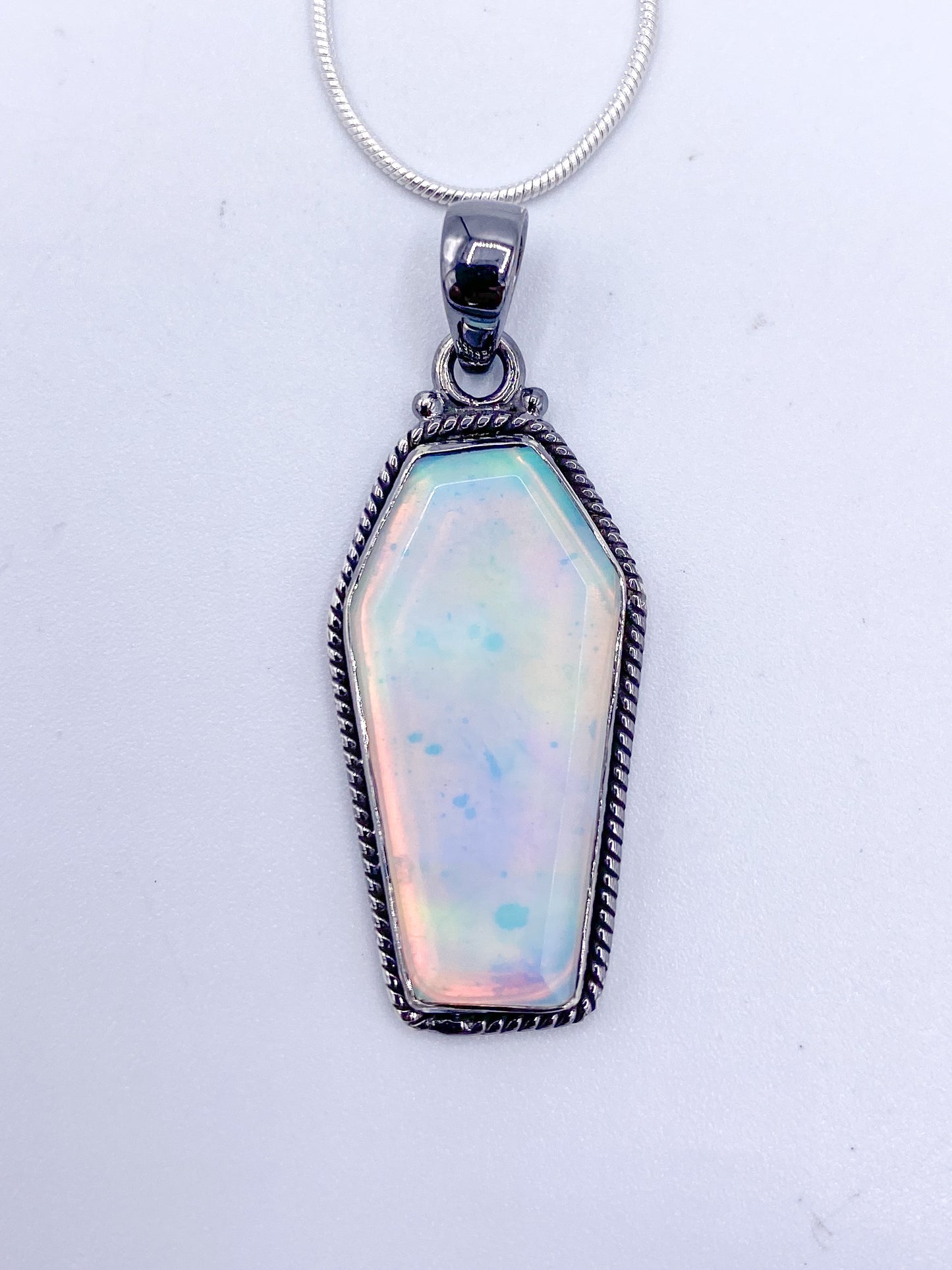 Galaxy Opal Coffin Pendant-Solid Sterling Silver