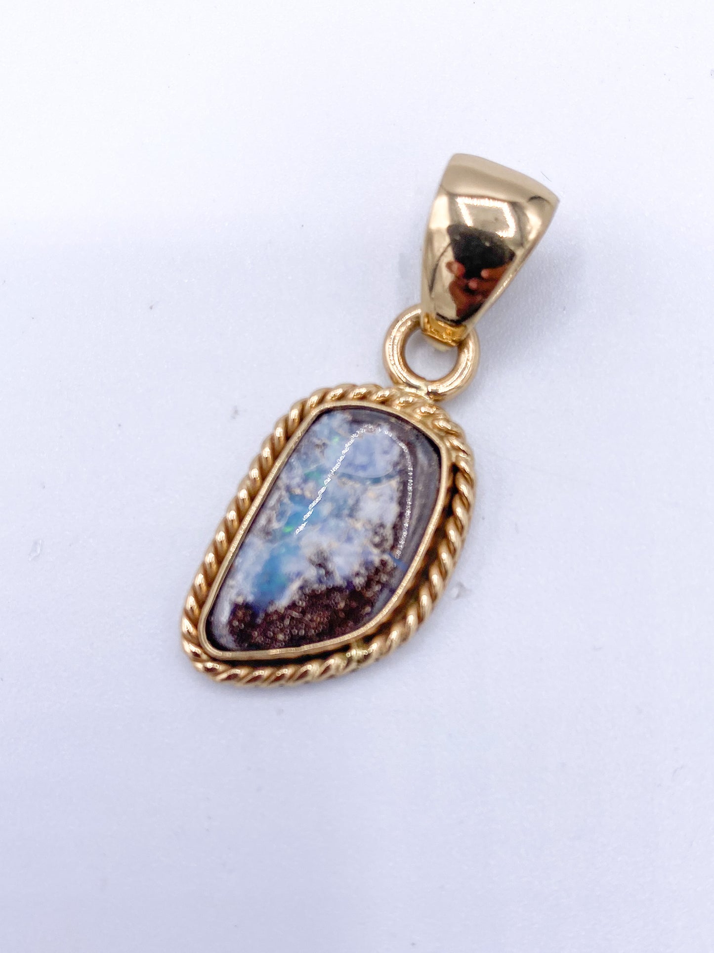 Dainty opal Pendant /Rope Bezel-Alchemia