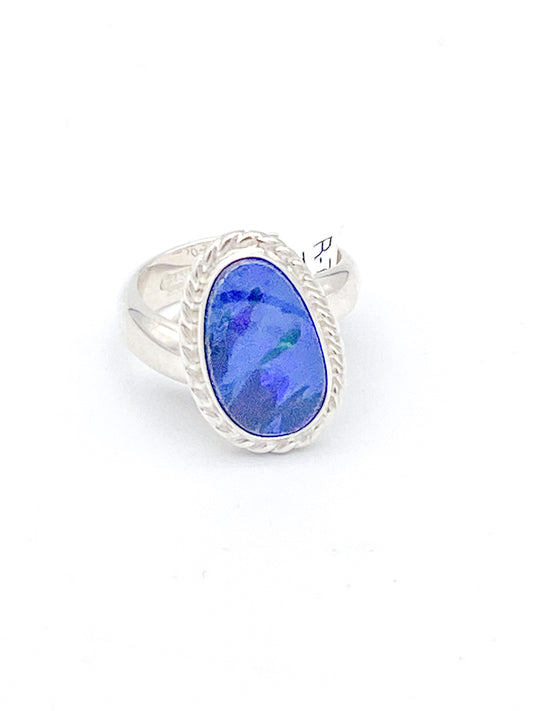 Australian Opal Braid Detail Adjustable Ring - Solid Sterling Silver