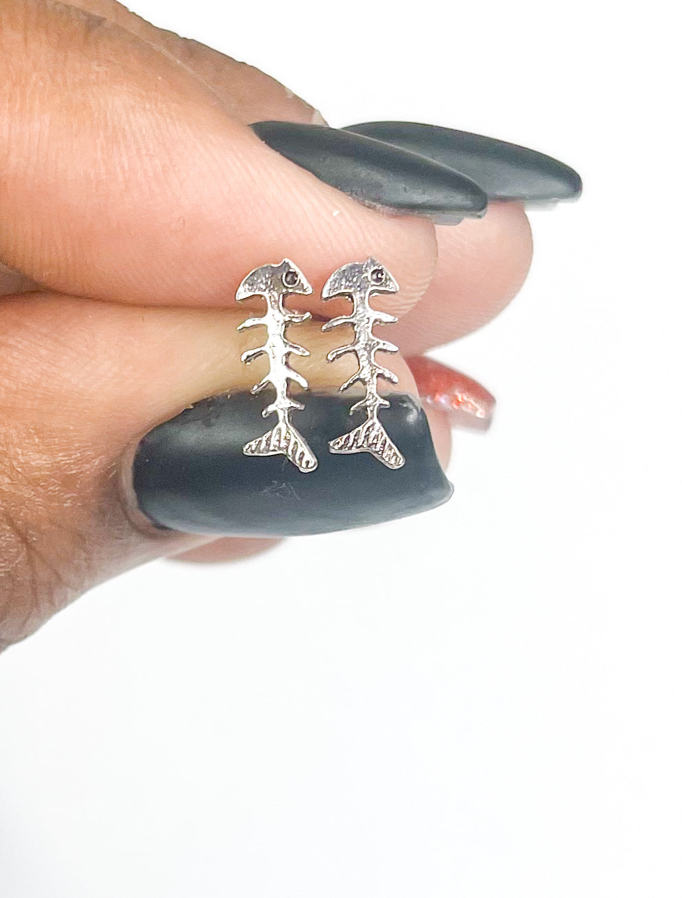 Fish Bone Studs - Solid Sterling Silver
