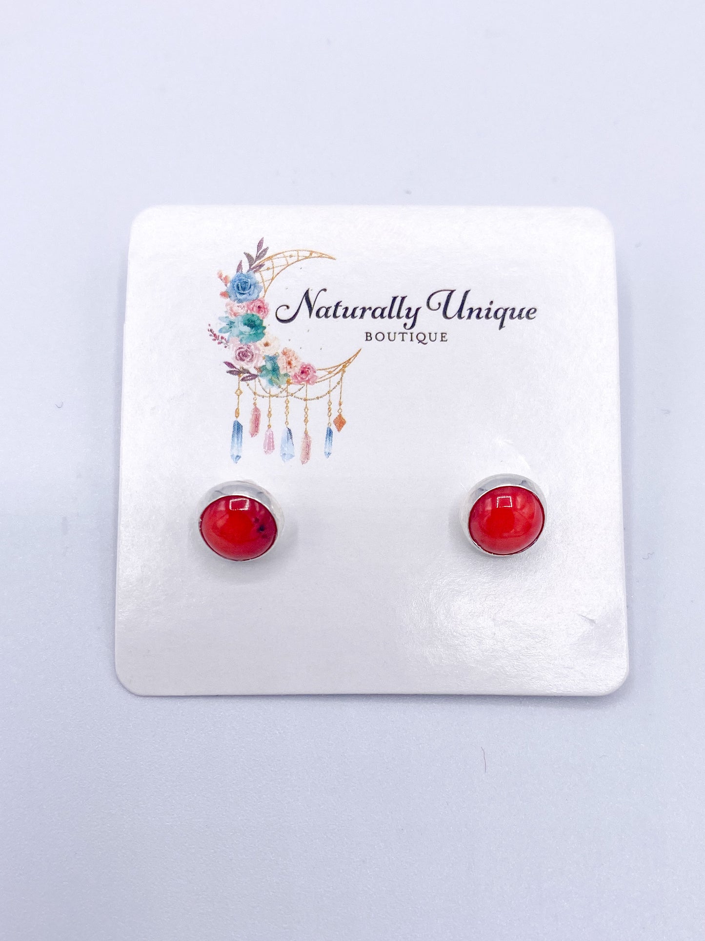 Red Jasper Stud Post Earrings-Solid Sterling Silver