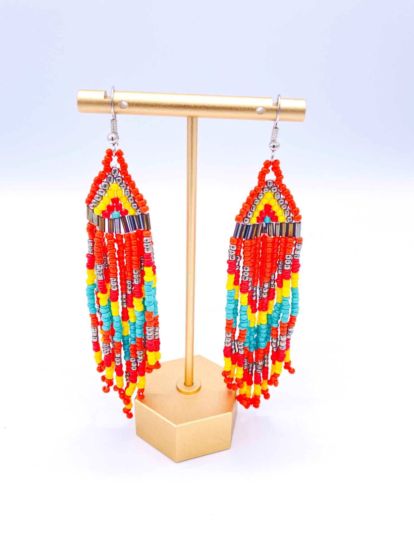 Orange Colorful Dangle Beaded Earrings