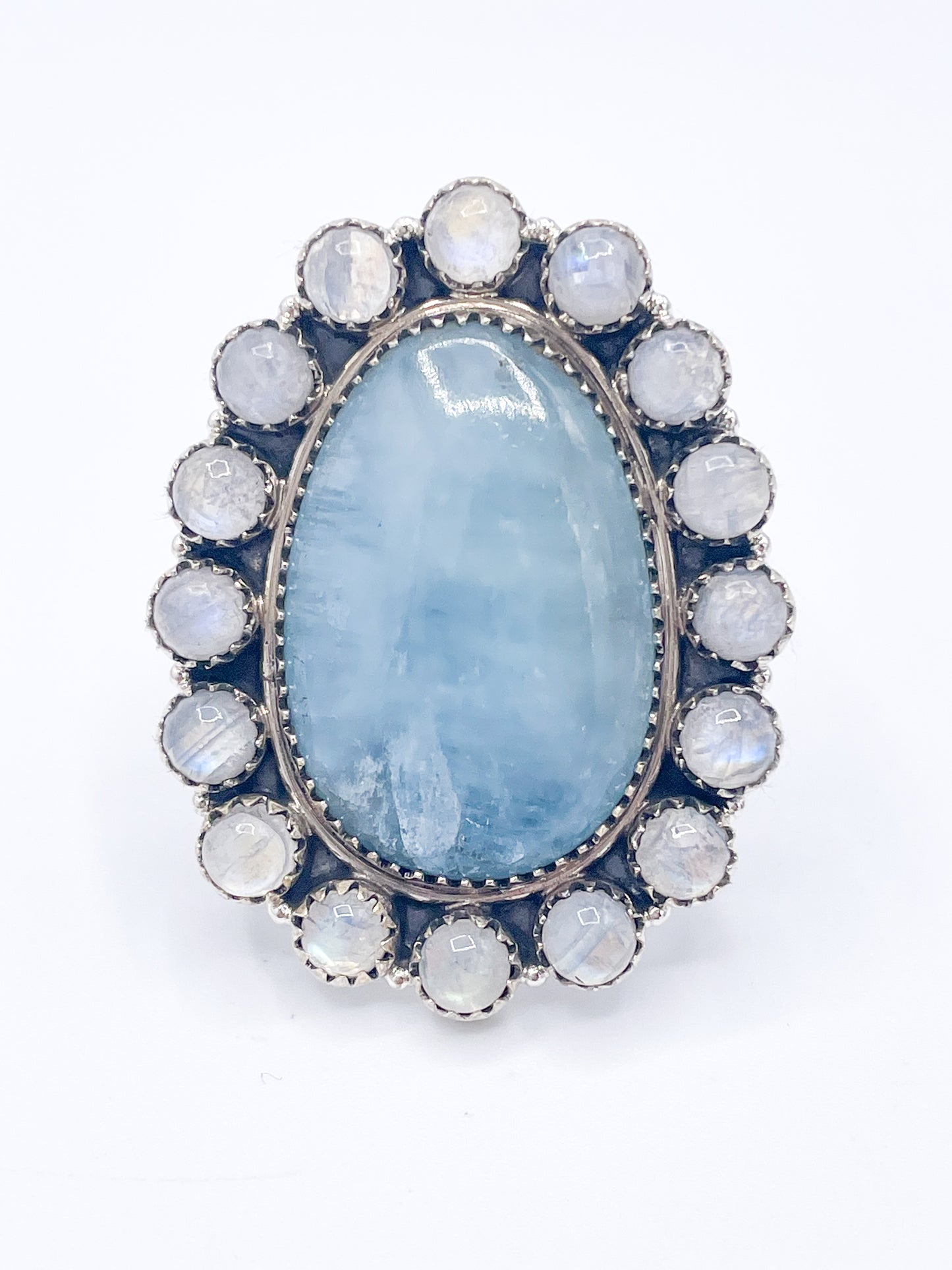 Sterling Silver Aquamarine & Rainbow Moonstone Ring