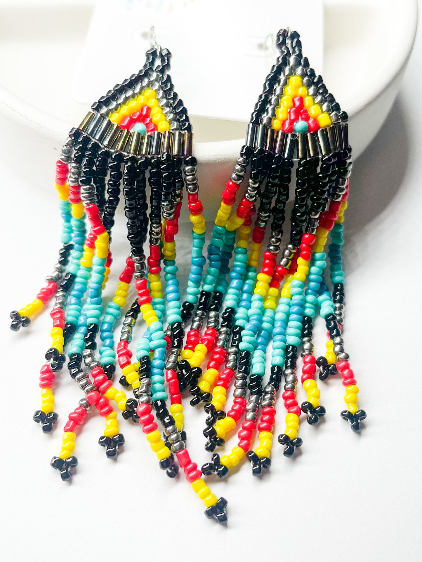Black and Rainbow Beaded Earrings