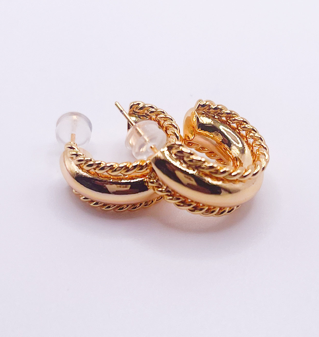 Dainty fat Hoops Studs-Solid Sterling Silver