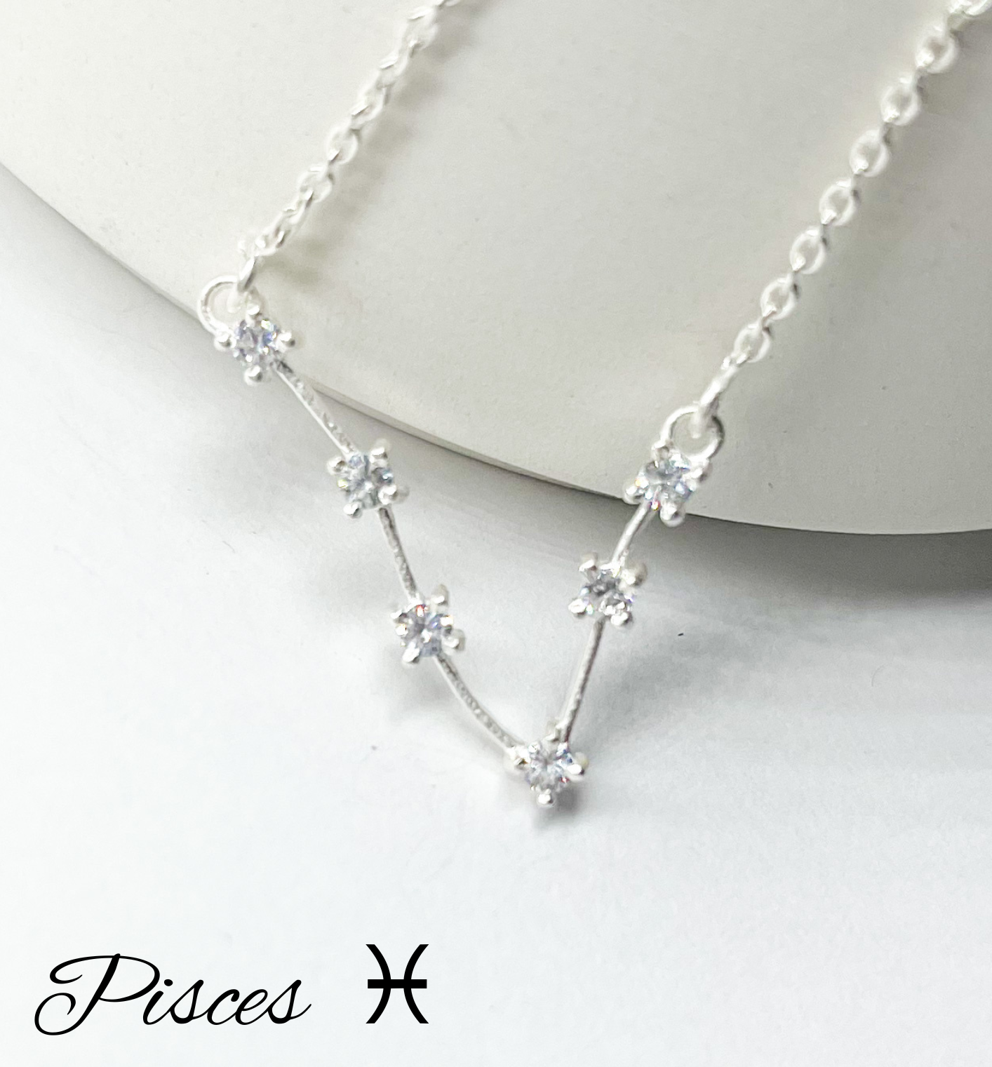 Pisces  Zodiac Necklace-Silver Constellation