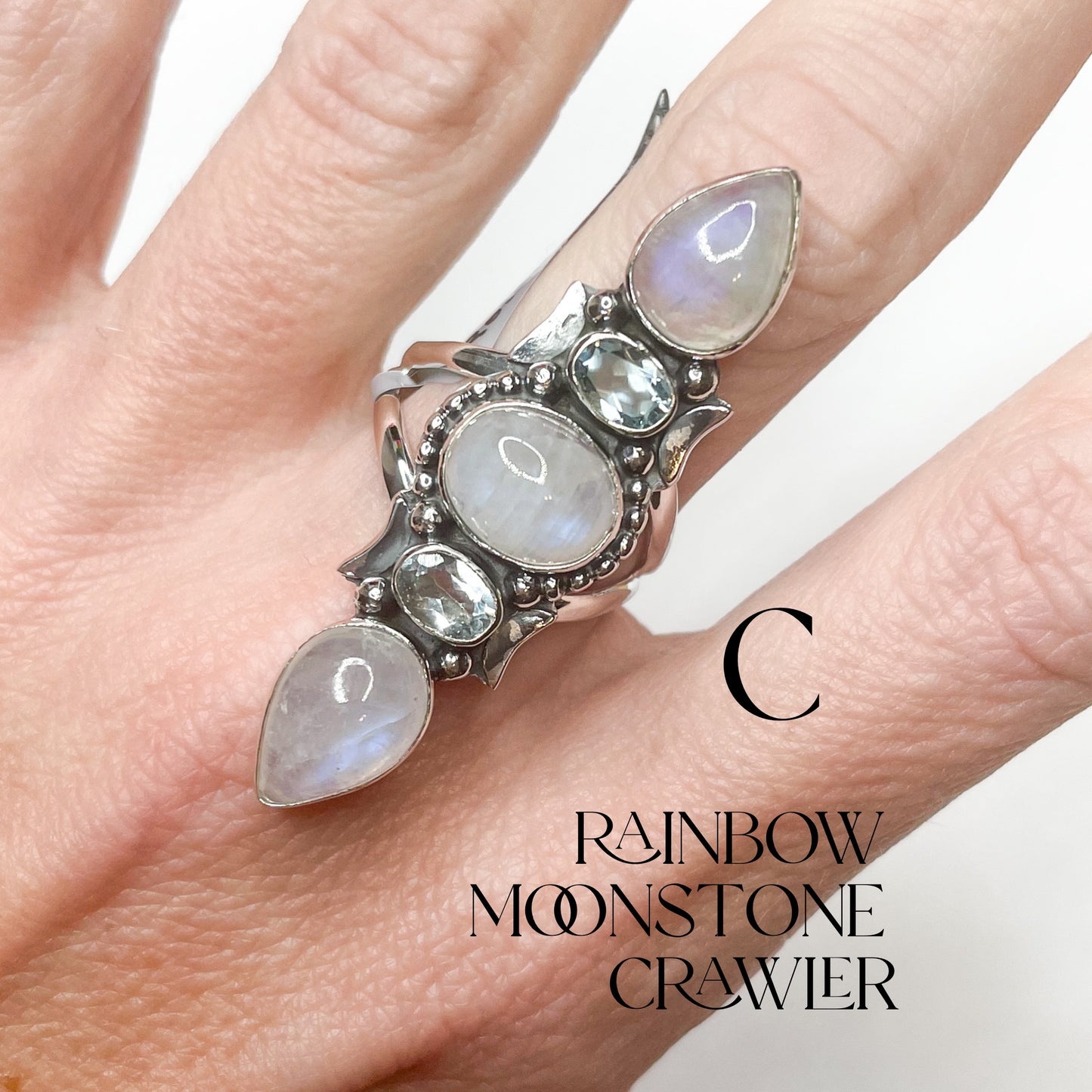 Rainbow Moonstone Mix Crawler - Solid Sterling Silver