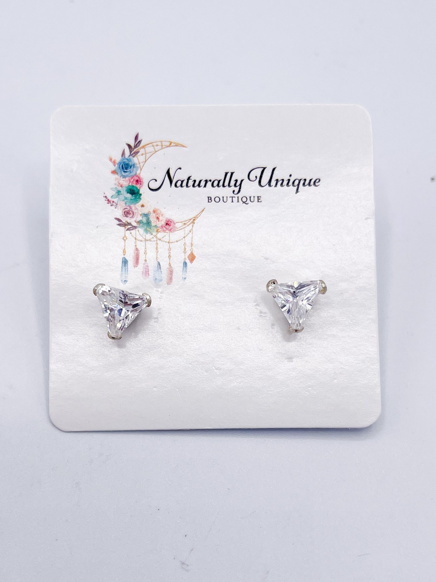CZ Petite Triangle Stud Post Earrings-Solid Sterling Silver