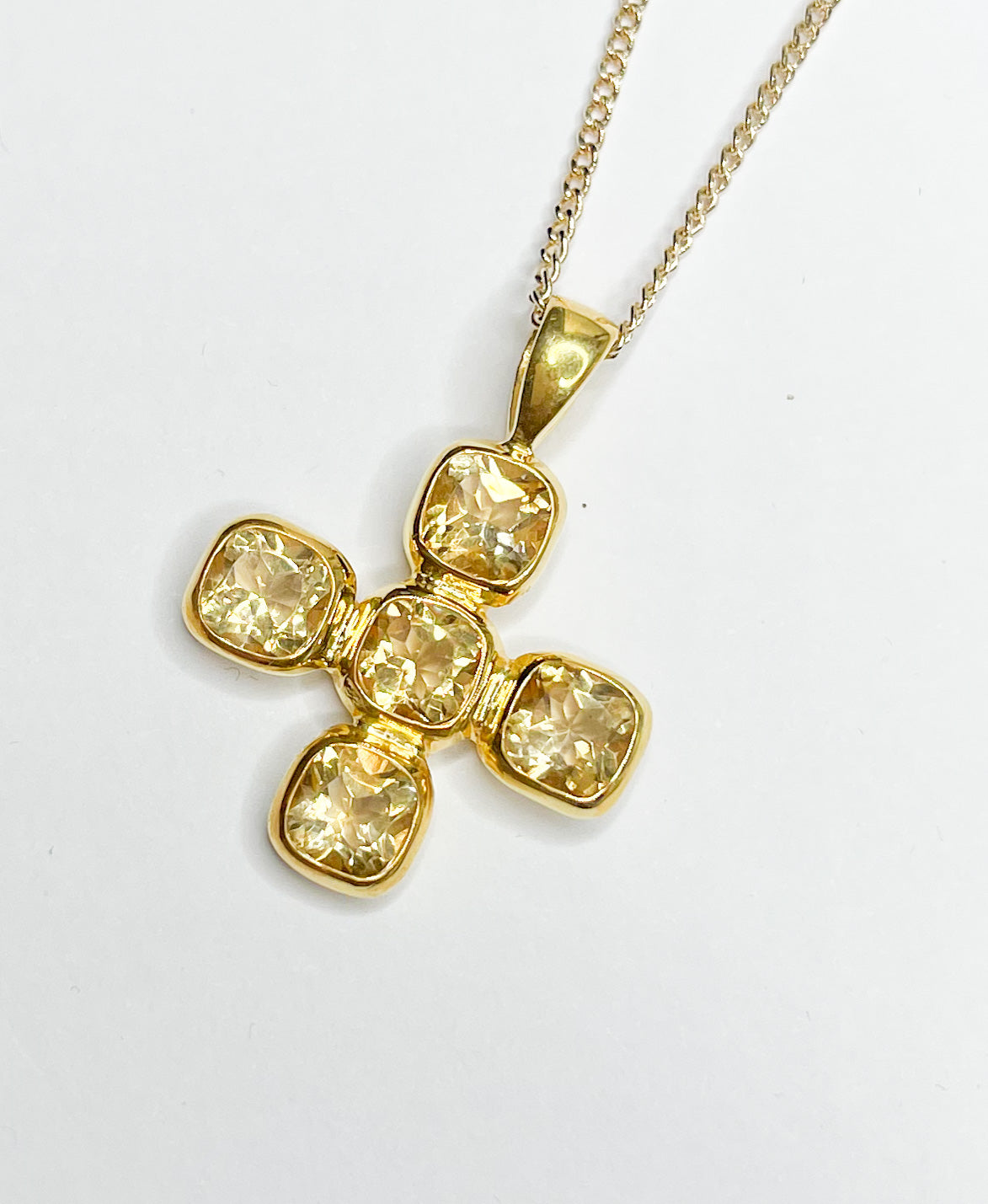 Citrine Cross Pendant-18k Plate/Silver