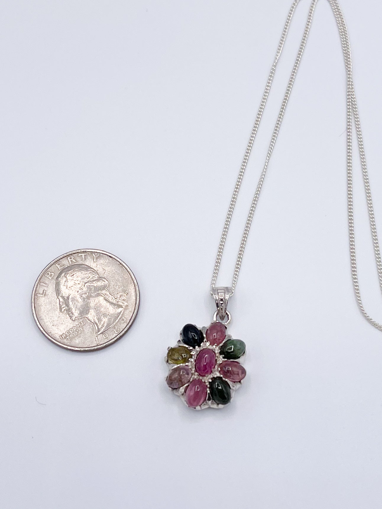 Tourmaline Flower Pendant-Solid Sterling Silver