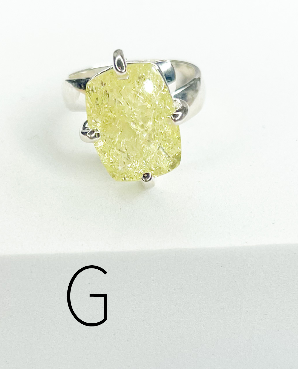 Yellow Crackle Quartz Prong Ring-Solid Sterling silver