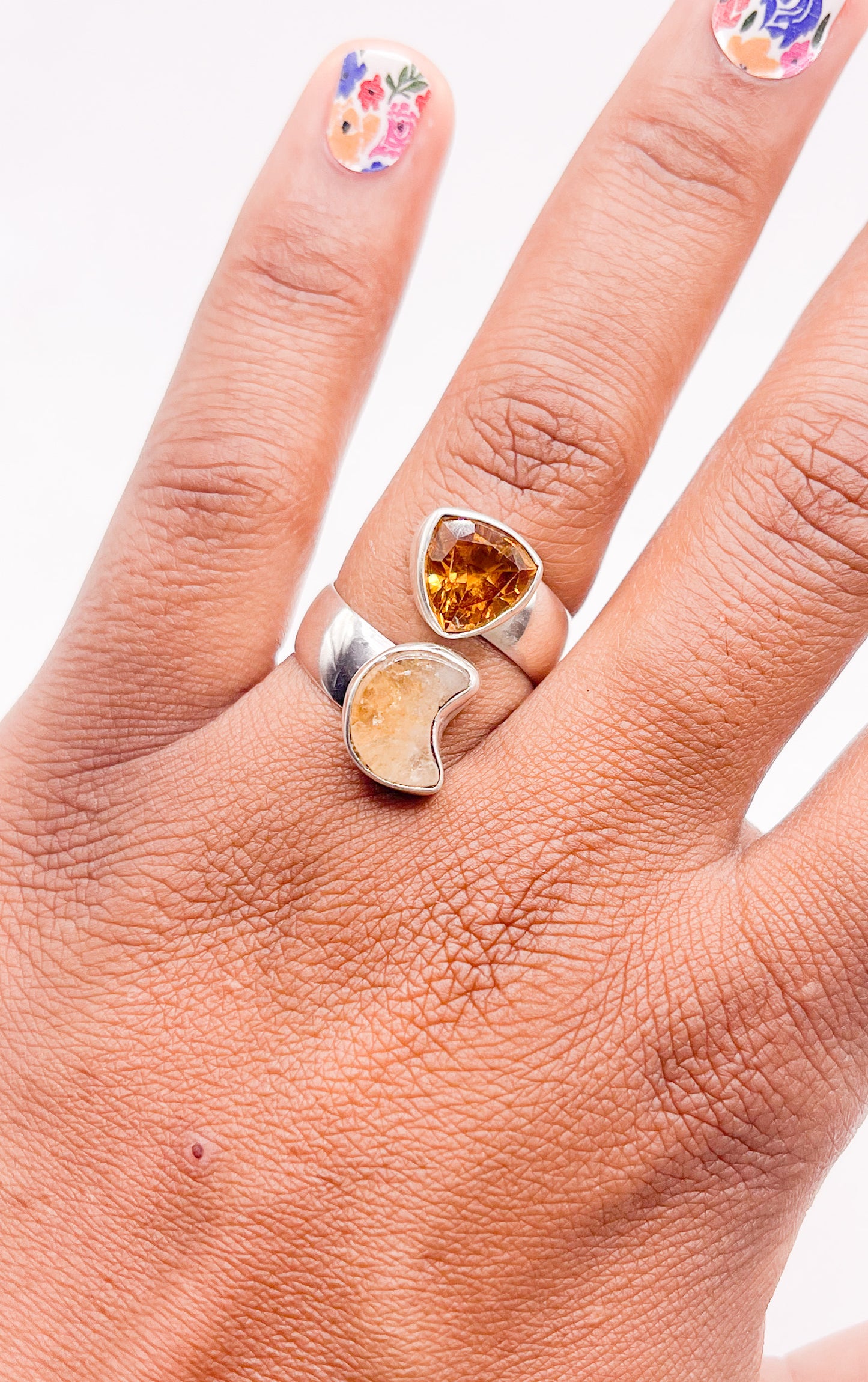 Raw Moon And Citrine Heart Ring-Solid Sterling Silver