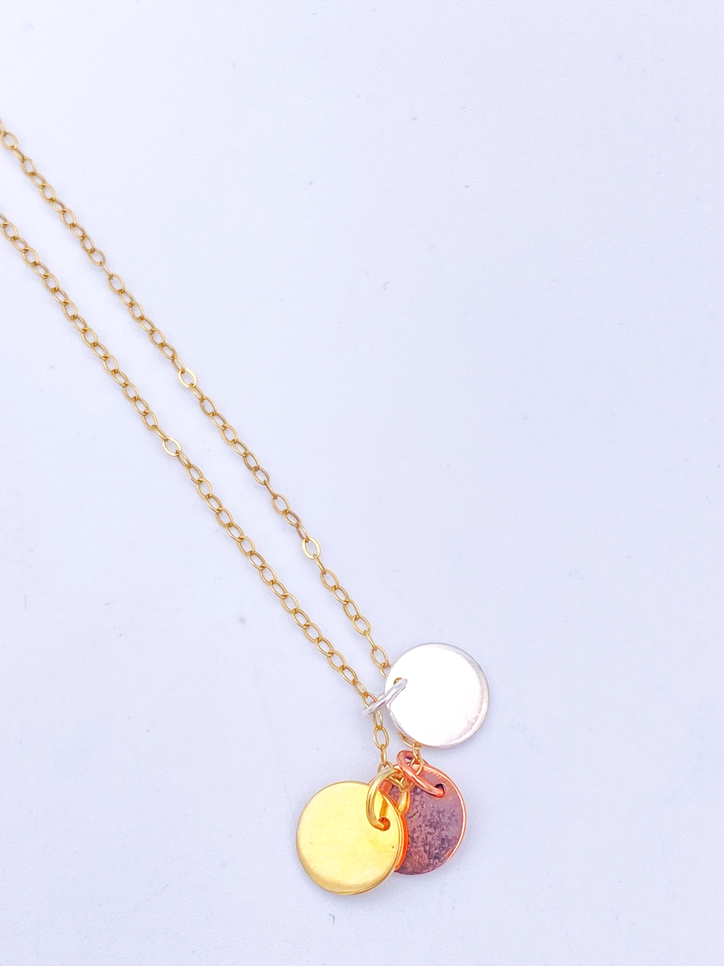 Tri-Tone Charm Dainty Necklace - Solid Sterling Silver