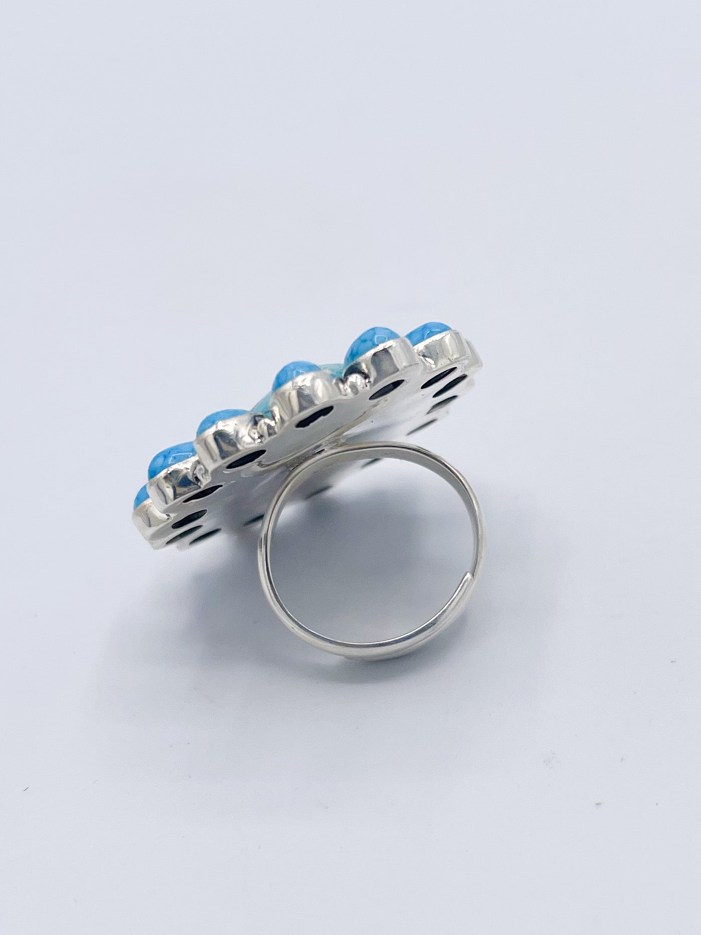 Turquoise Flower adjustable Ring- Solid Sterling Silver