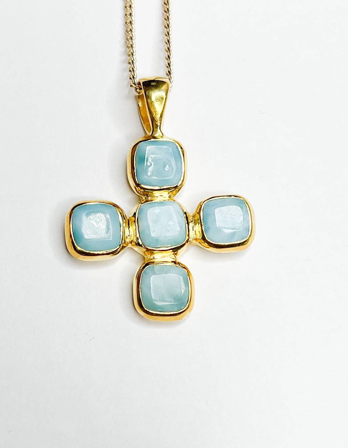 Larimar Cross Pendant-18k Plate/Silver