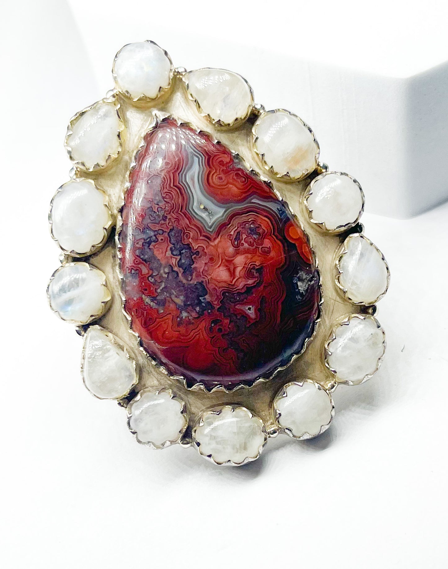 Red Jasper & Moonstone Statement Ring- Solid Sterling Silver