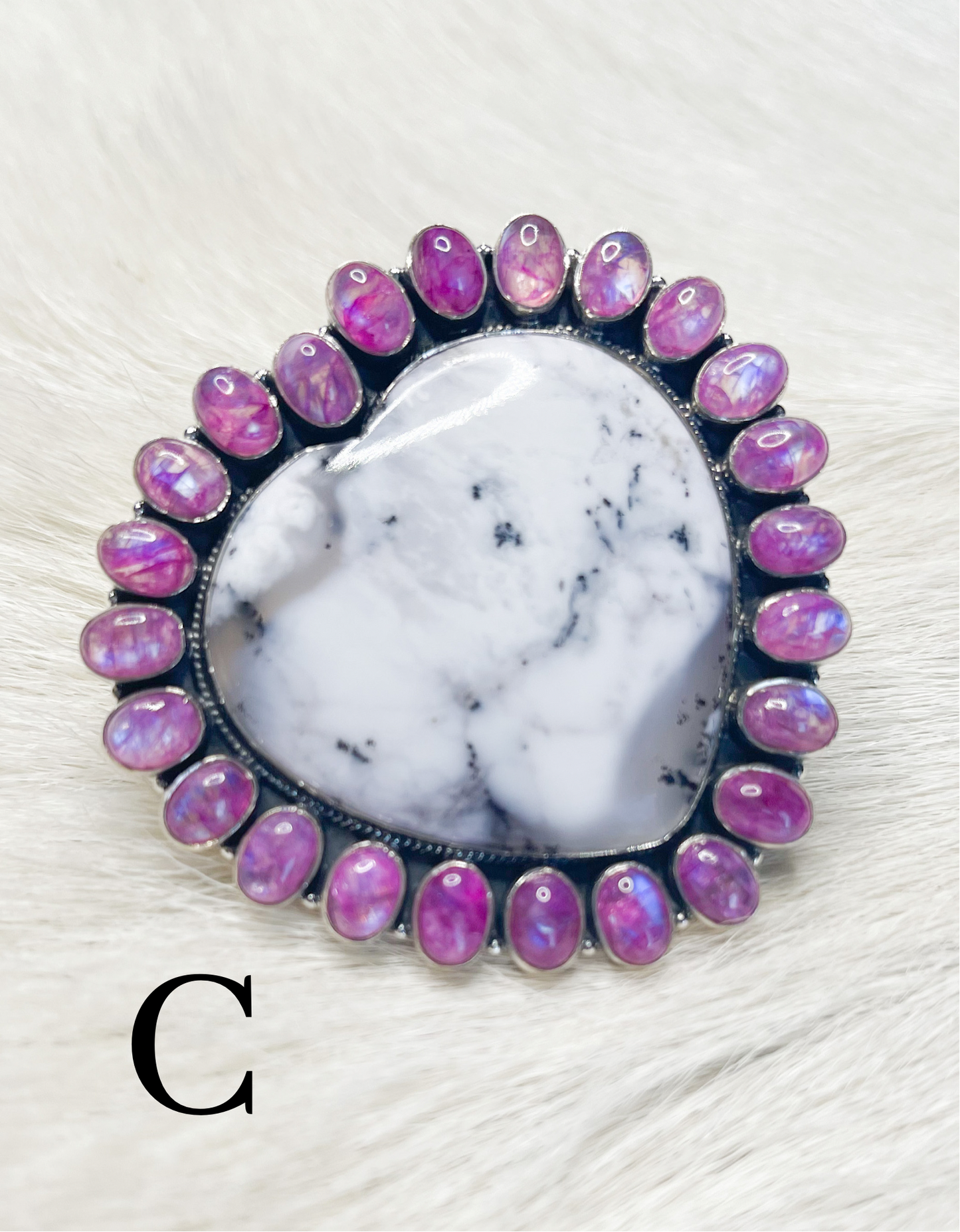 Pink Moonstone & Dendrite Heart Ring-Solid Sterling Silver