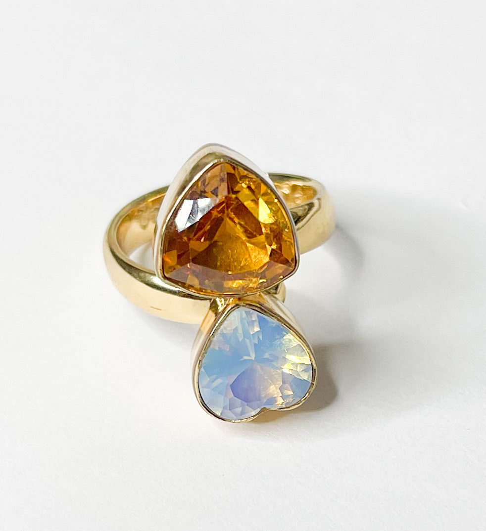 Opalite Heart And Triangle Bypass Ring-Alchemia
