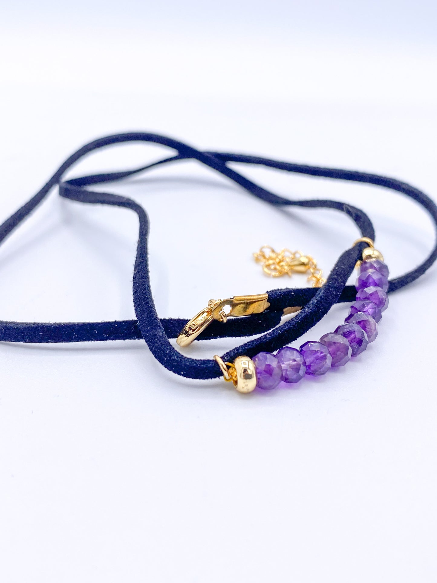 Black Leather Amethyst Wrap Bracelet