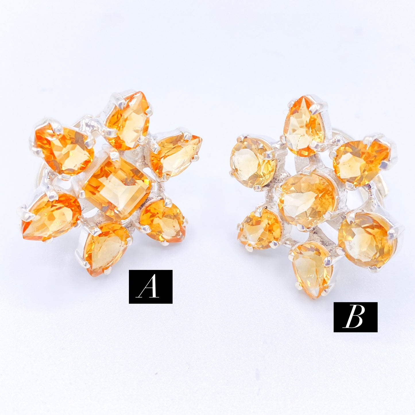 Citrine Flower Adjustable Ring- Solid Sterling Silver