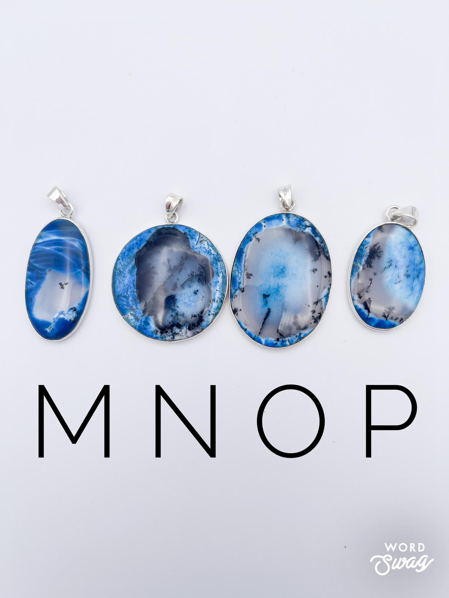 Blue Dendrite Opal Pendant-Solid Sterling Silver