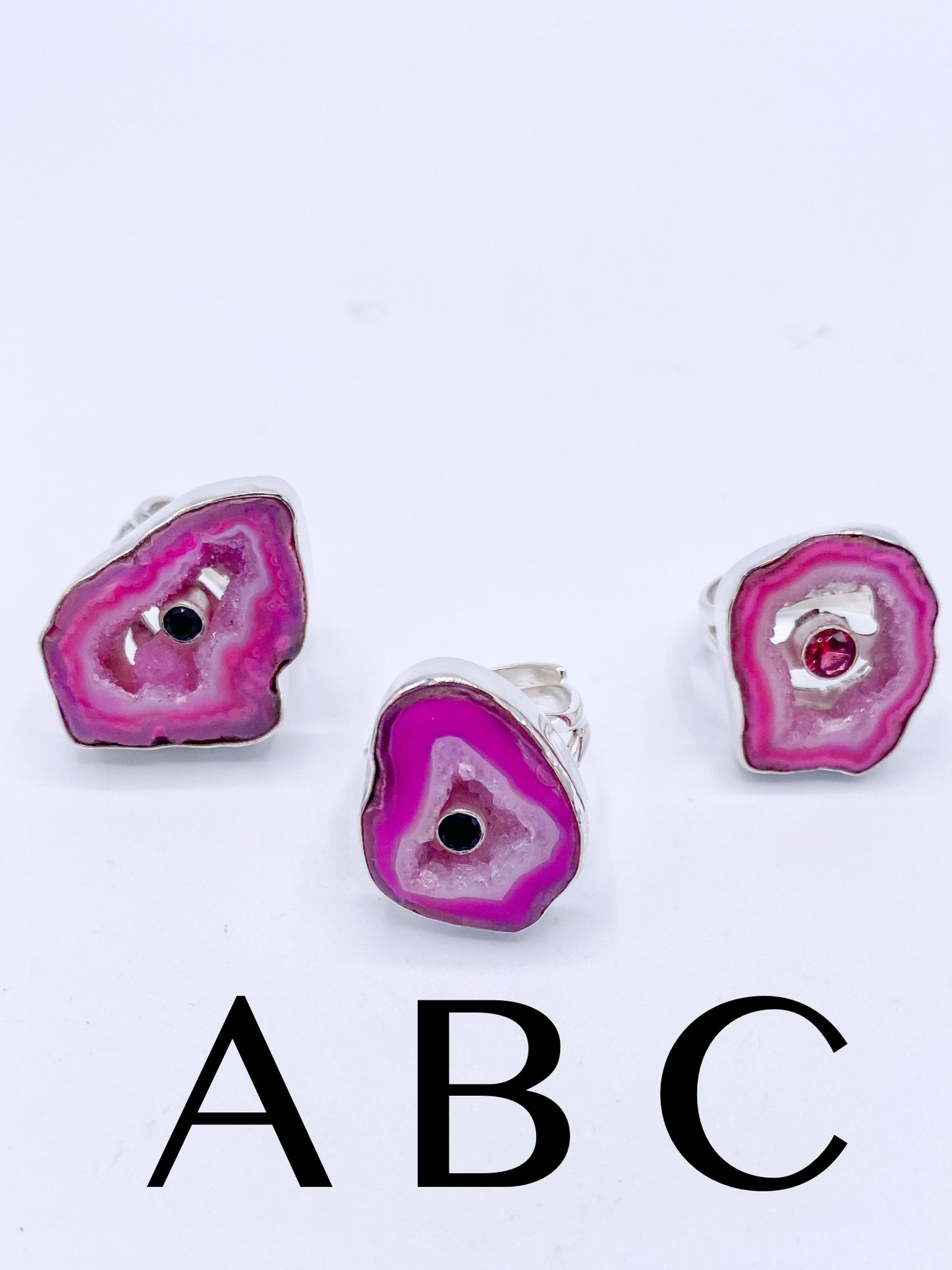 Pink Agate Druzy Mix-Solid Sterling Silver