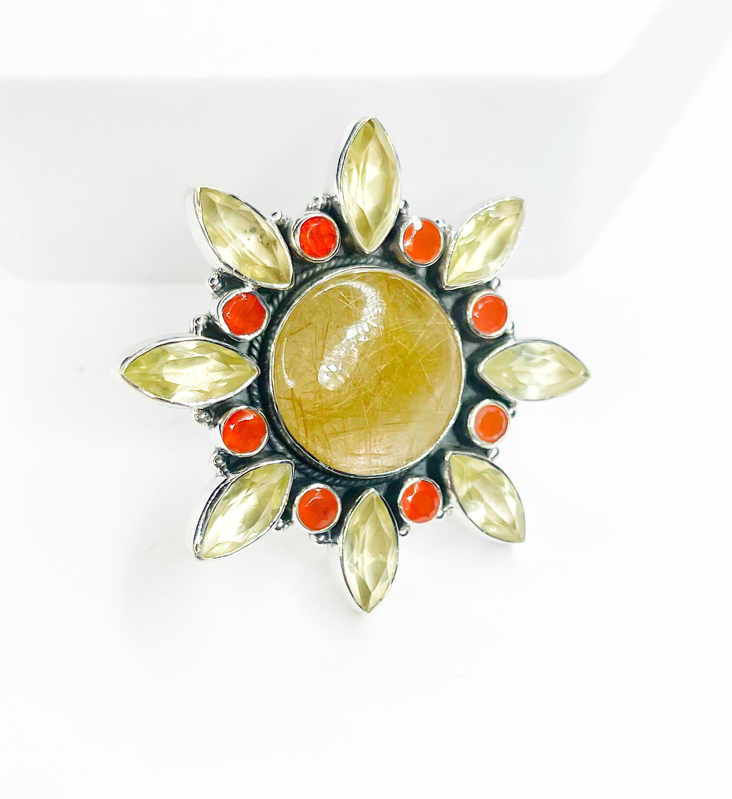 Smaller Golden Rutile And Carnilian Ring-Solid Sterling Siler