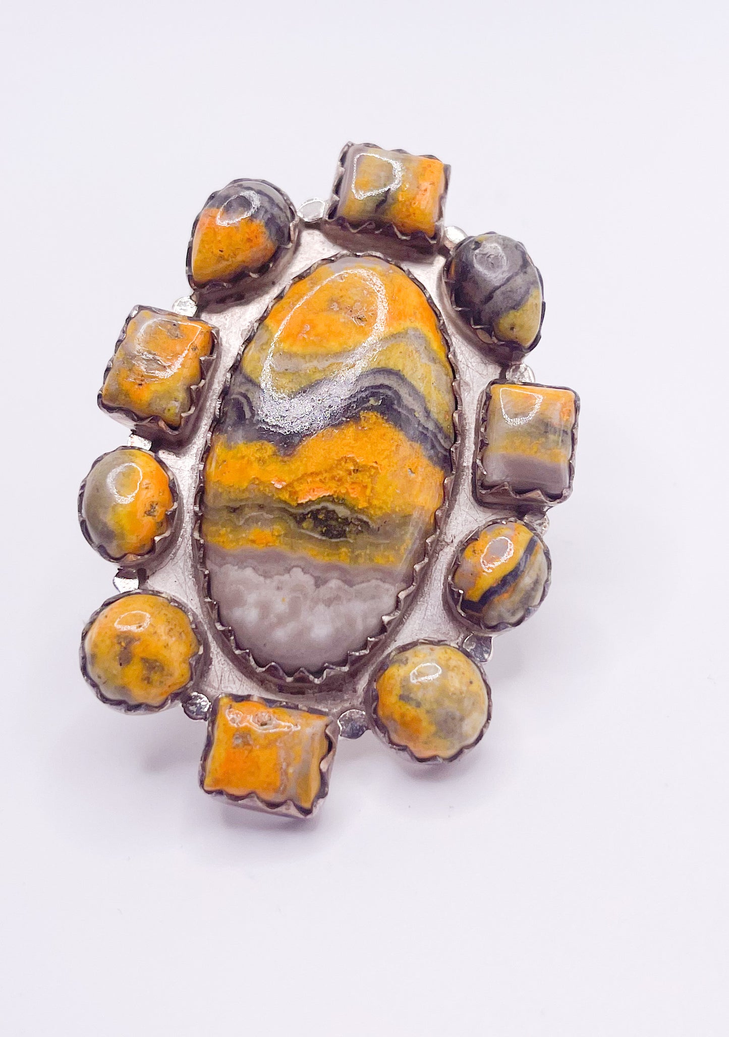 Bumble Bee Jasper Statement Adjustable Ring- Solid Sterling Silver