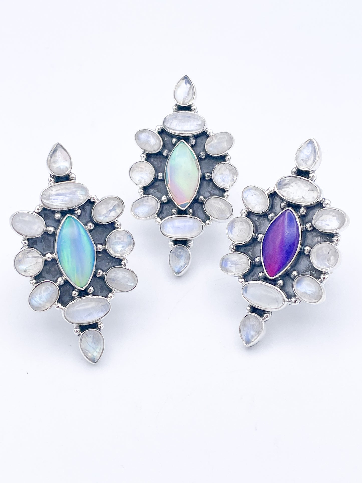 Galaxy & Moonstone Ring - Solid Sterling Silver