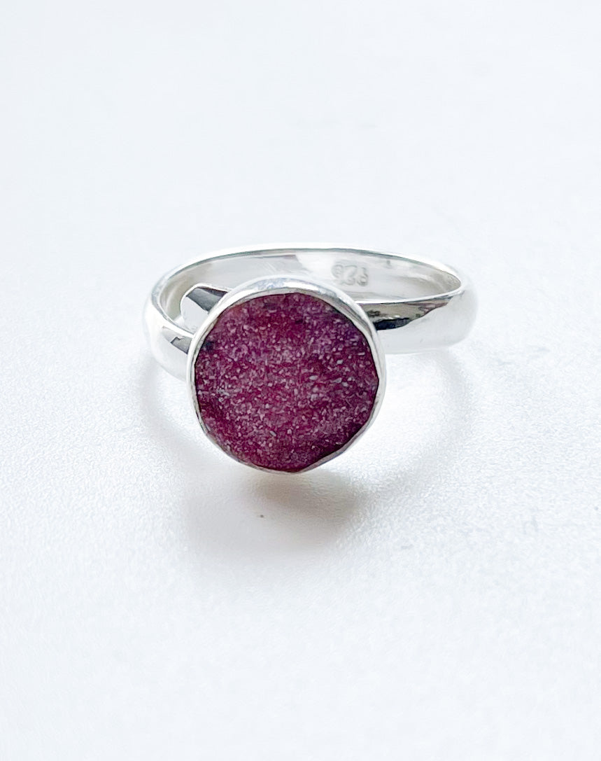 Dainty PINK Druzy Ring- Sterling Silver
