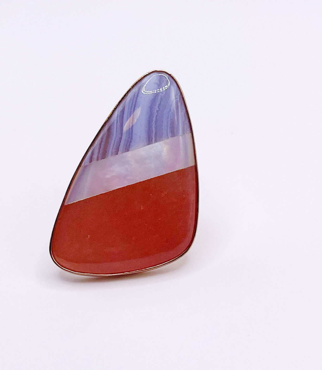 Blue Lace Agate, Mother of Pearl and Jasper Adjustable Ring-Alchemia