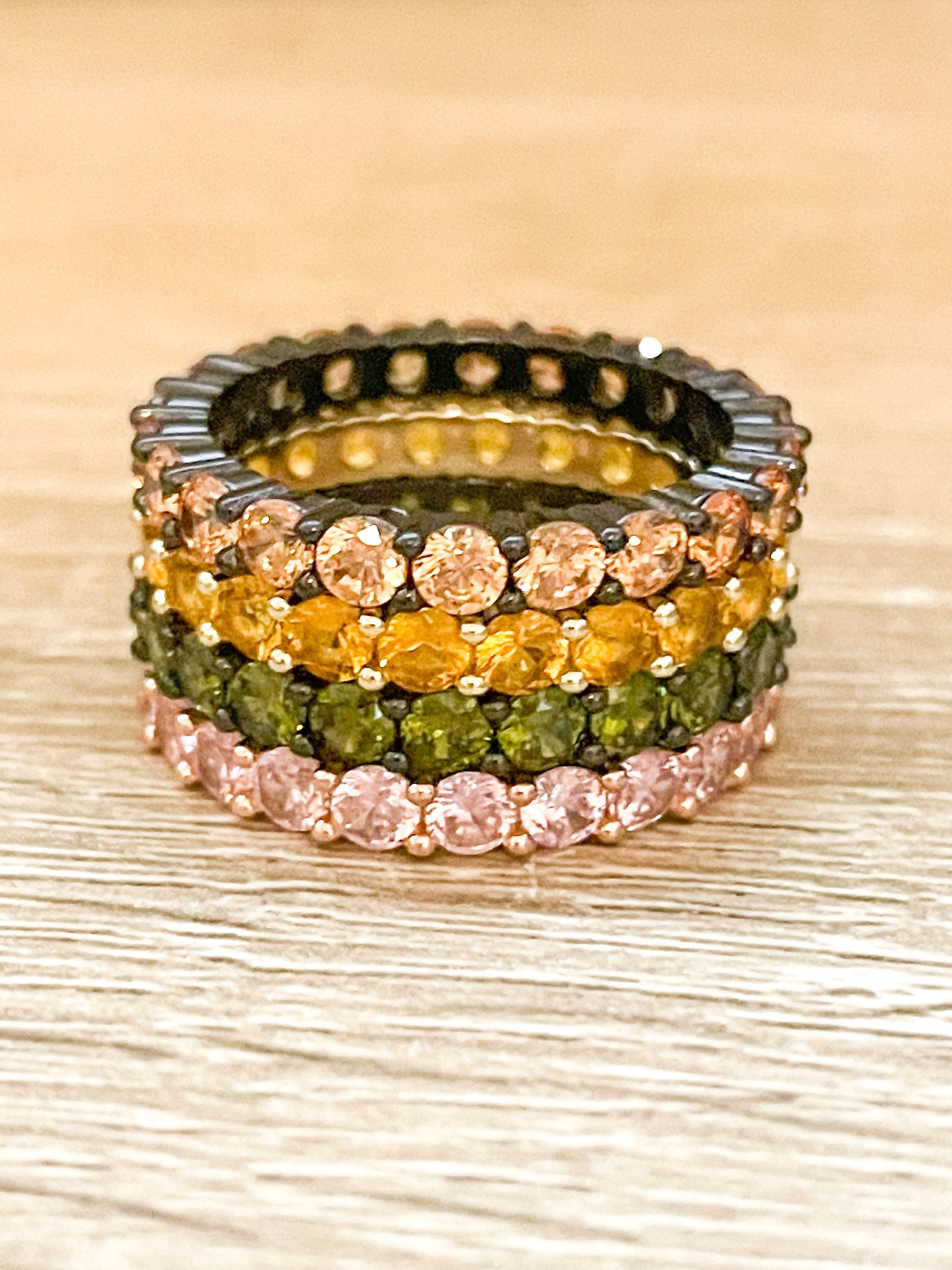Orange And Gold Stack Rings-Solid Sterling Silver
