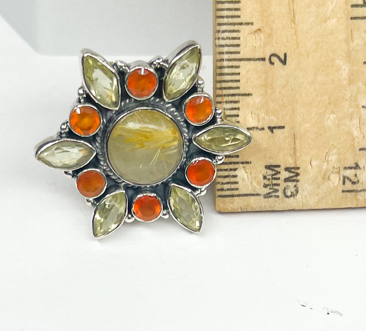 Smaller Golden Rutile And Carnilian Ring-Solid Sterling Siler