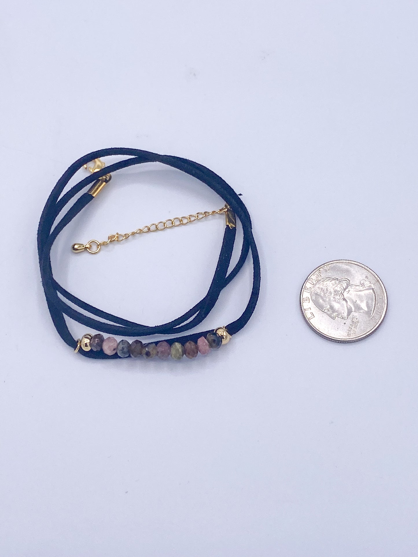 Black Leather Tourmaline Wrap Bracelet