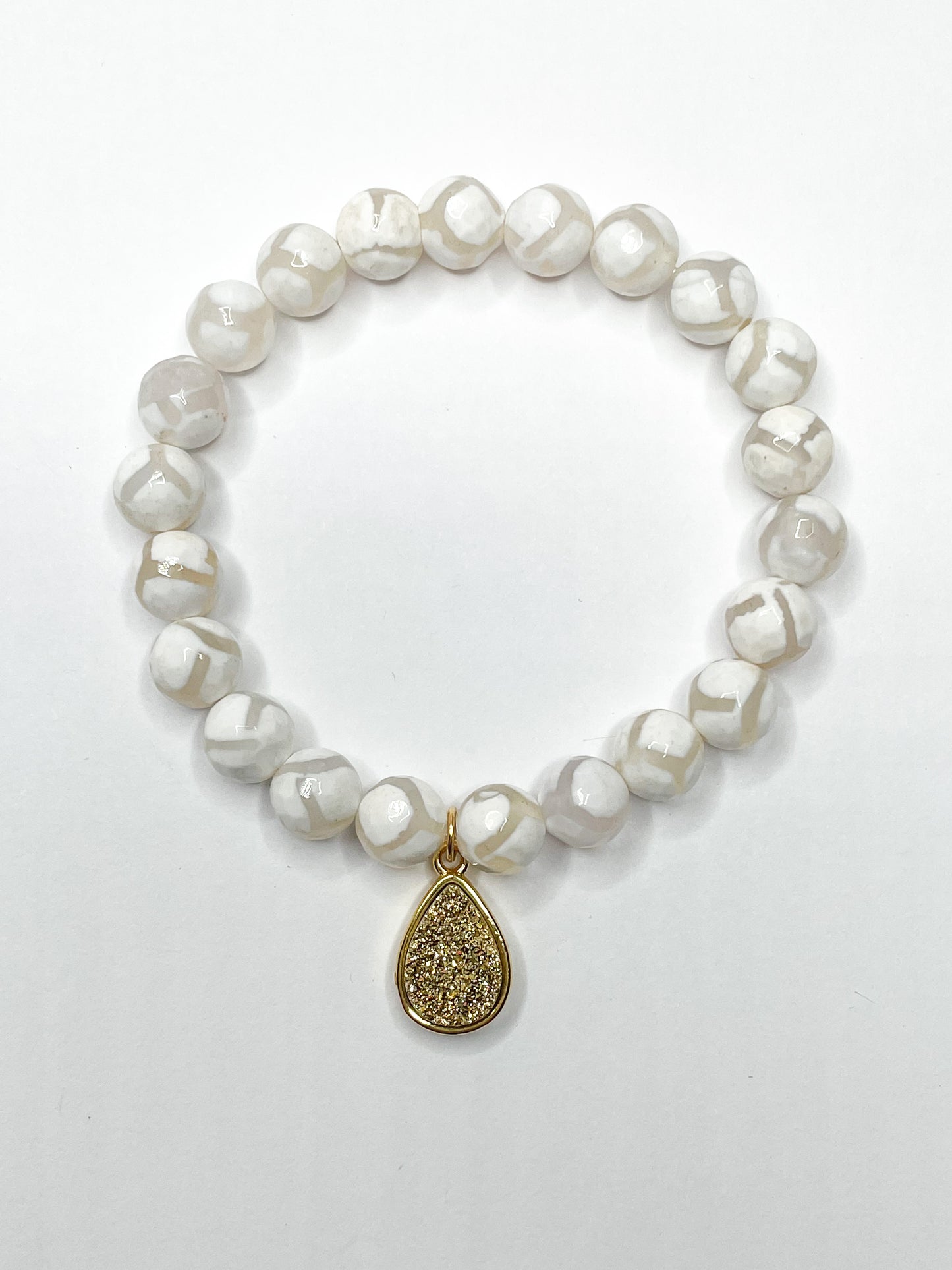 White agate with Gold Druzy Charm Stretch Bracelet - 140