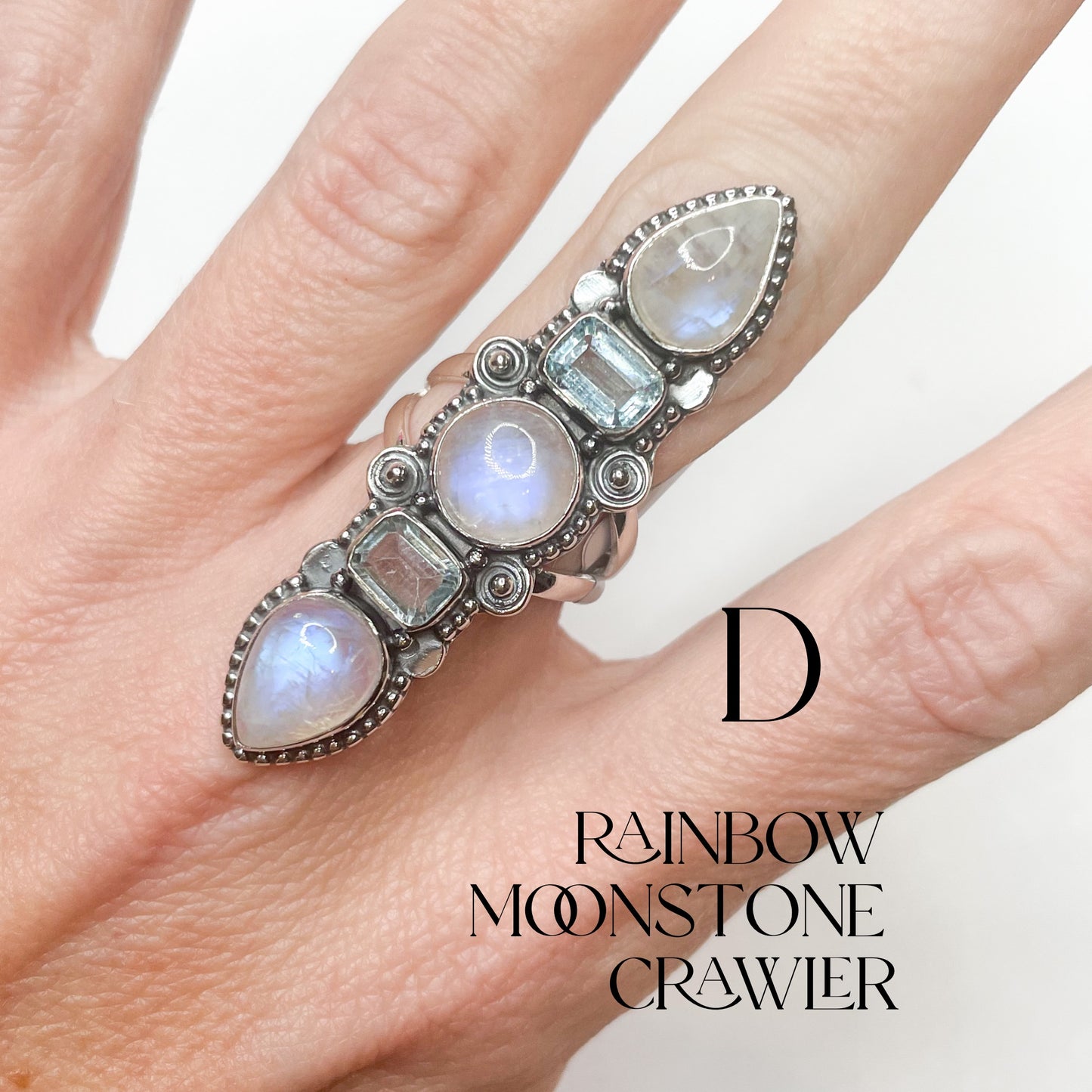 Rainbow Moonstone Mix Crawler - Solid Sterling Silver