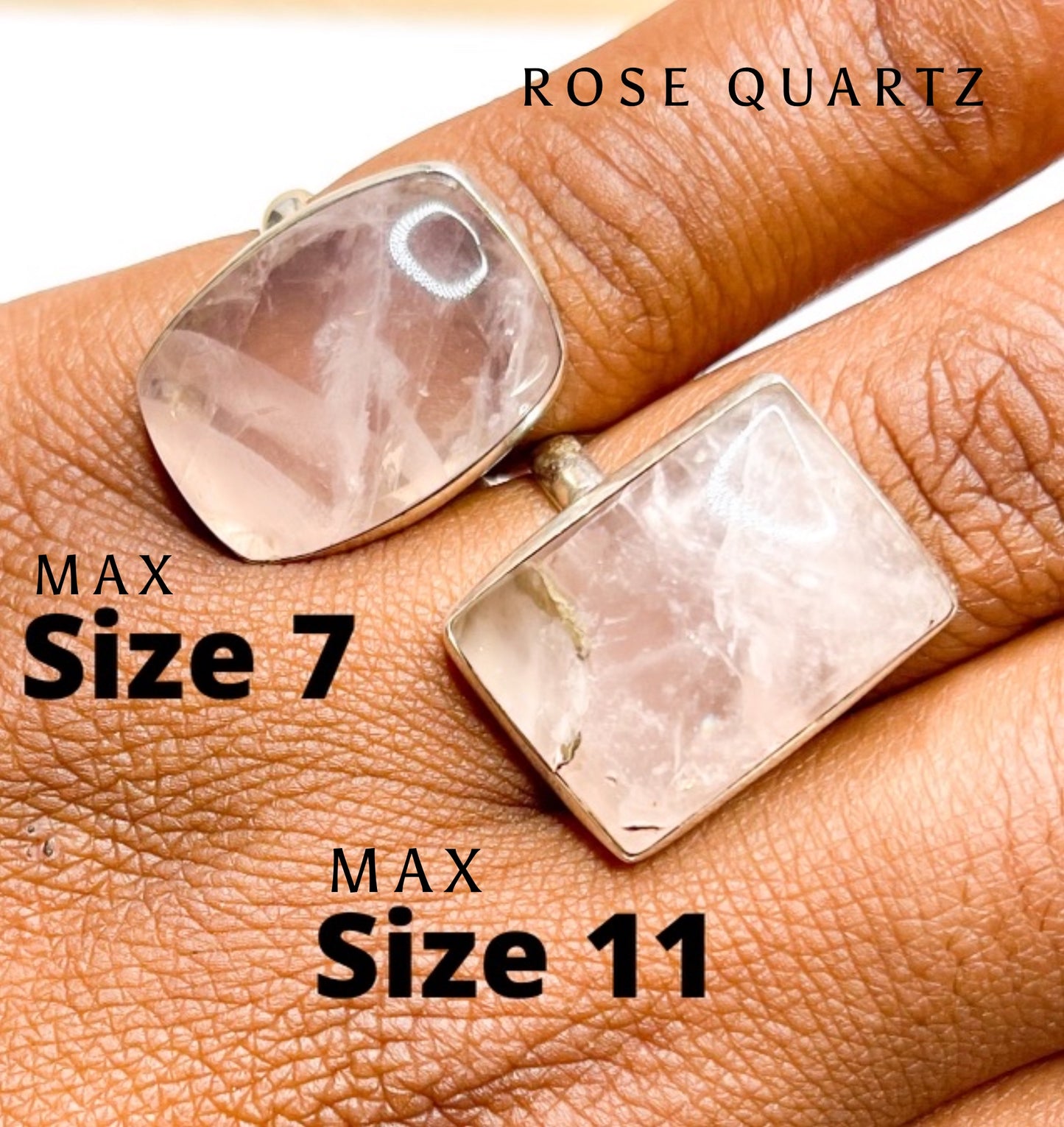 Rose Quartz Adjustable Ring- Solid Sterling Silver