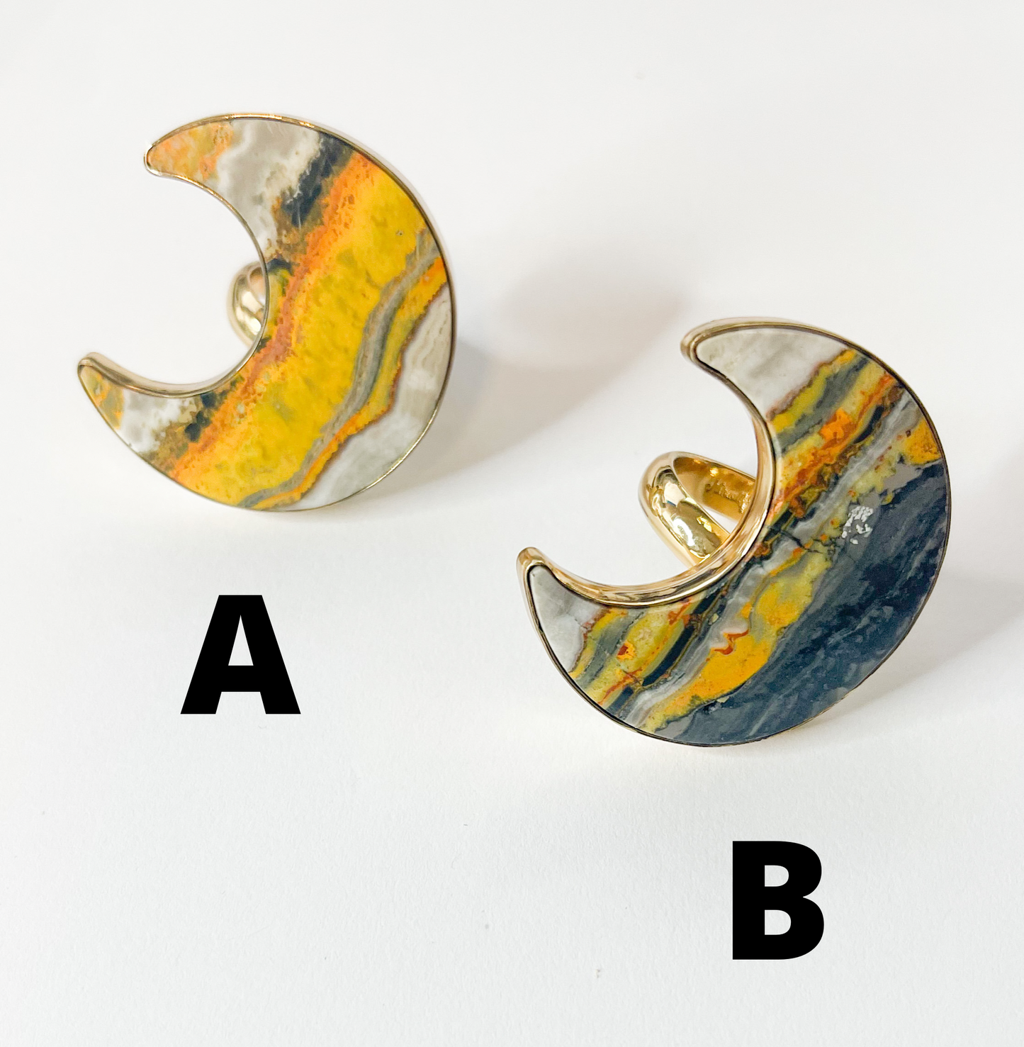 Bumble Bee Jasper Moon Statement Rings-Alchemia