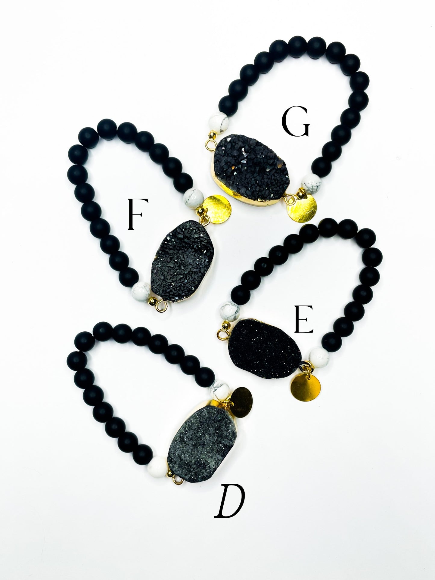 Black Druzy with Matte Oynx Stretch Bracelet - 162