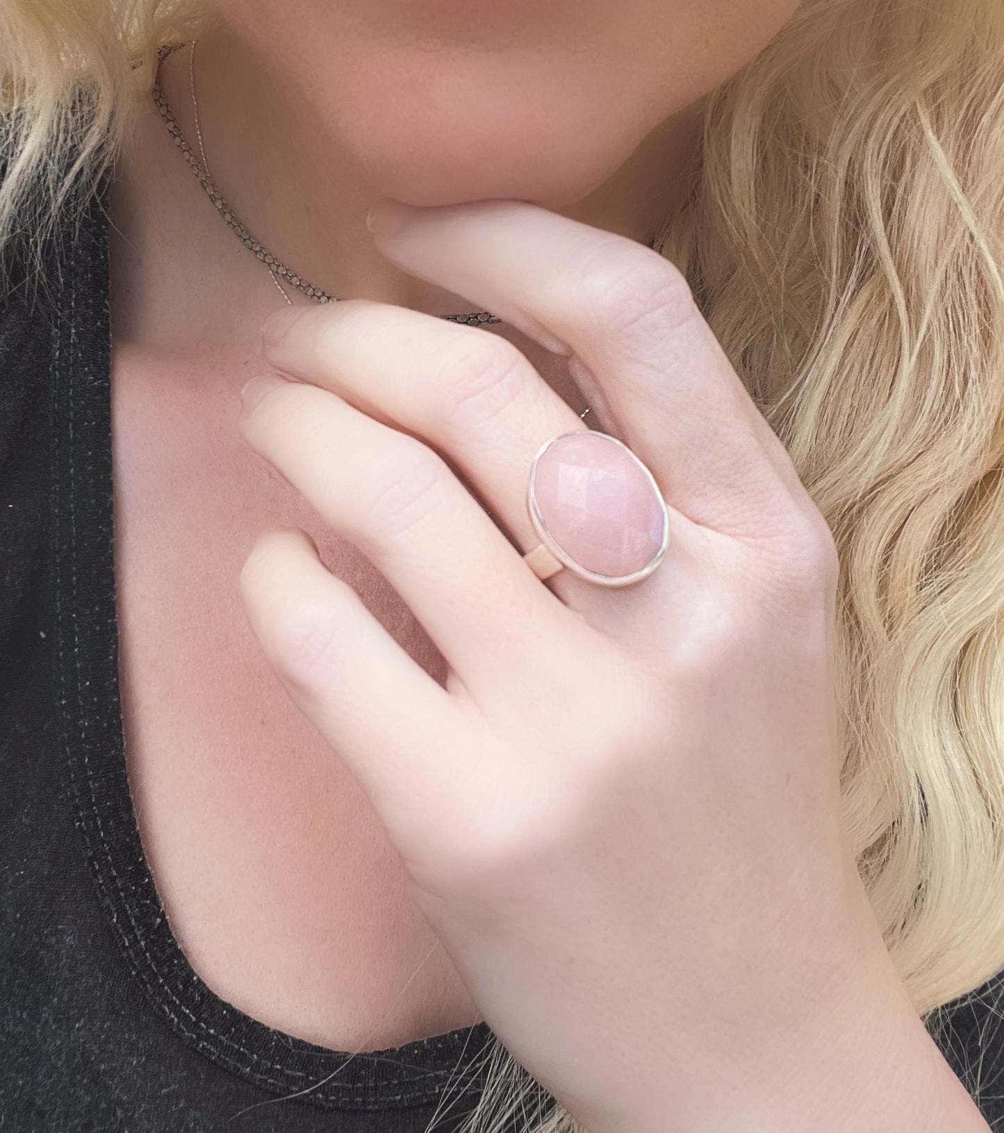 Faceted Rose Quartz Ring - Solid Sterling Silver