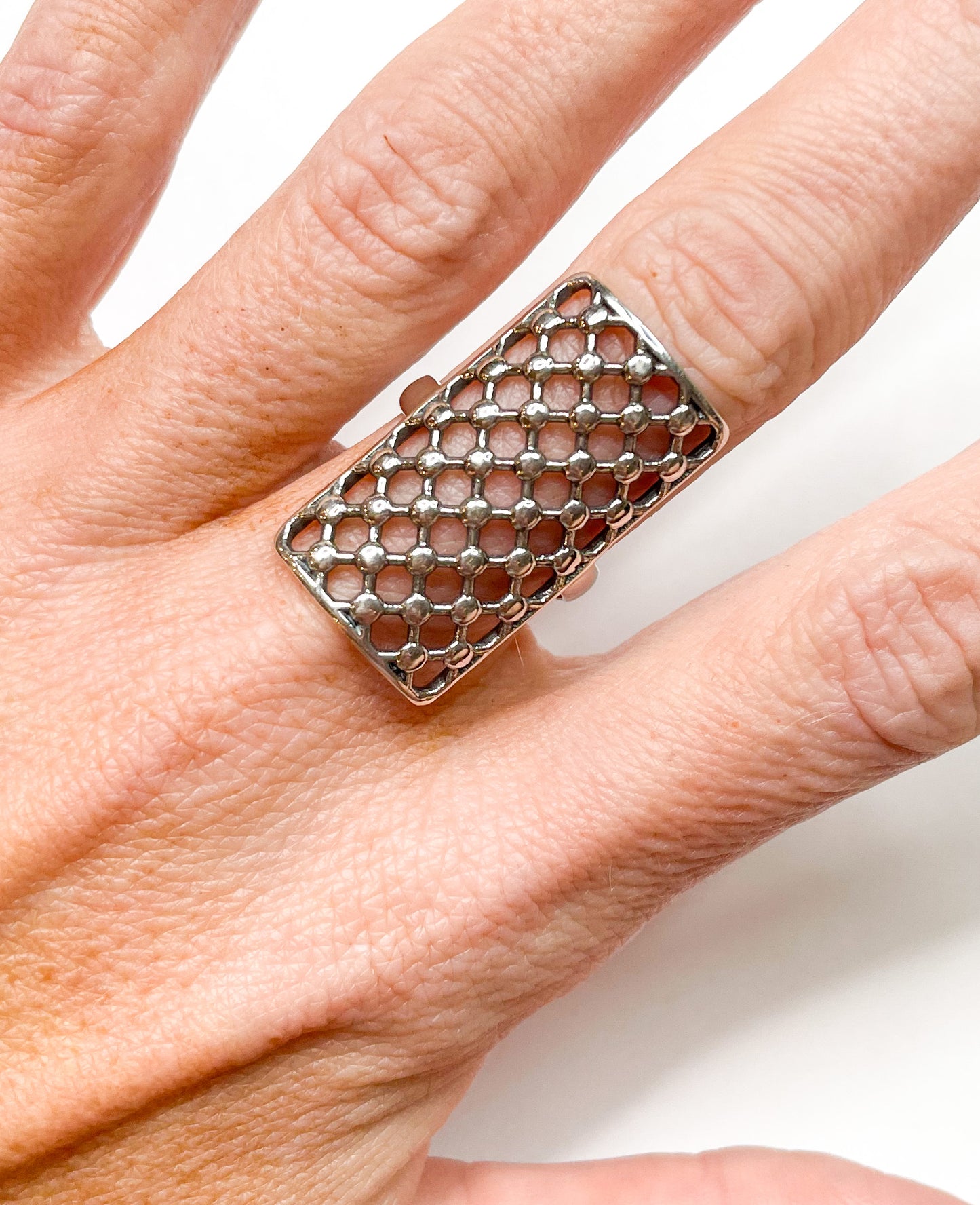 Rectangle Mesh Like Ring-Solid Sterling Silver