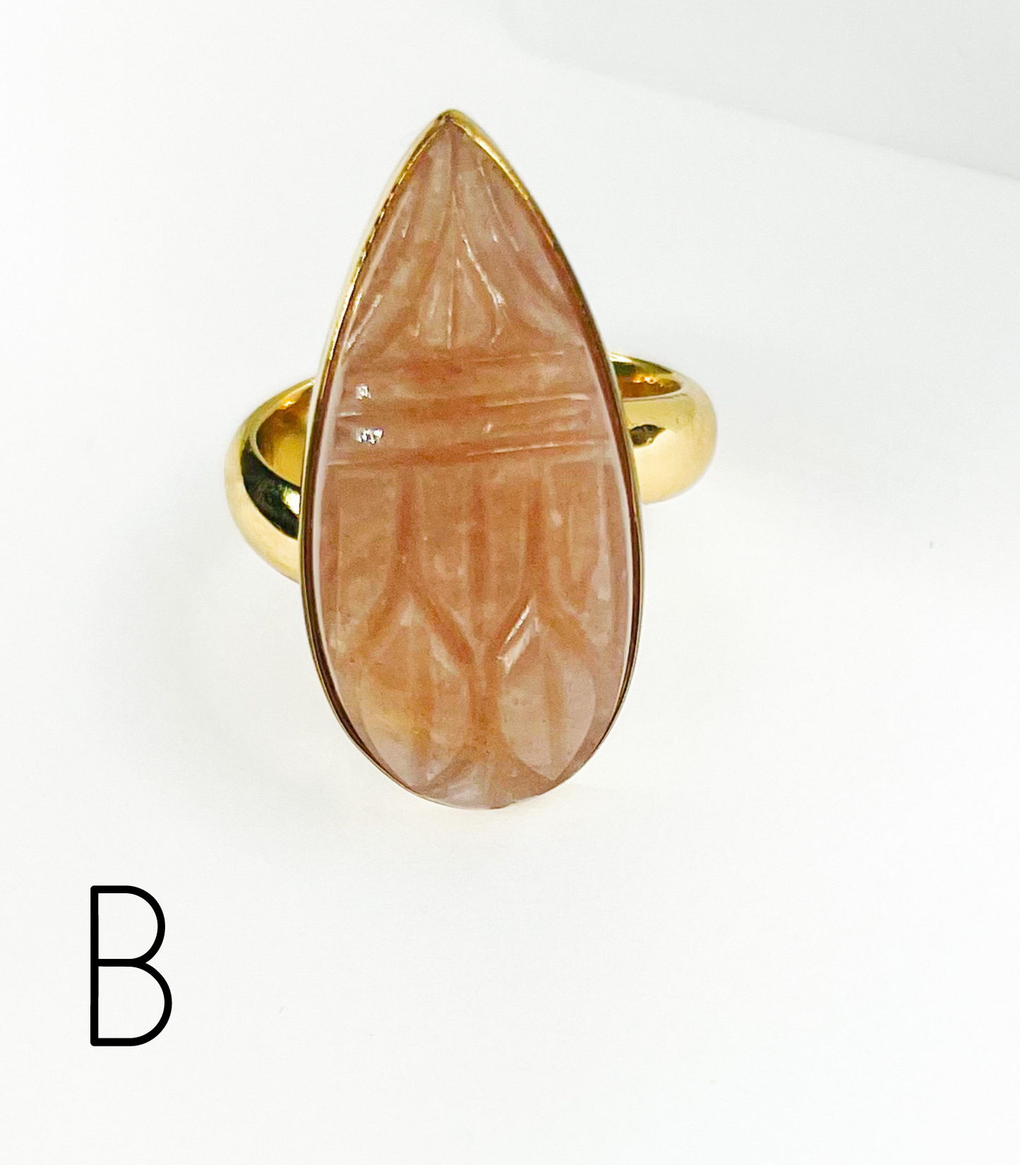 Peach Moonstone Carved Ring-Alchemia