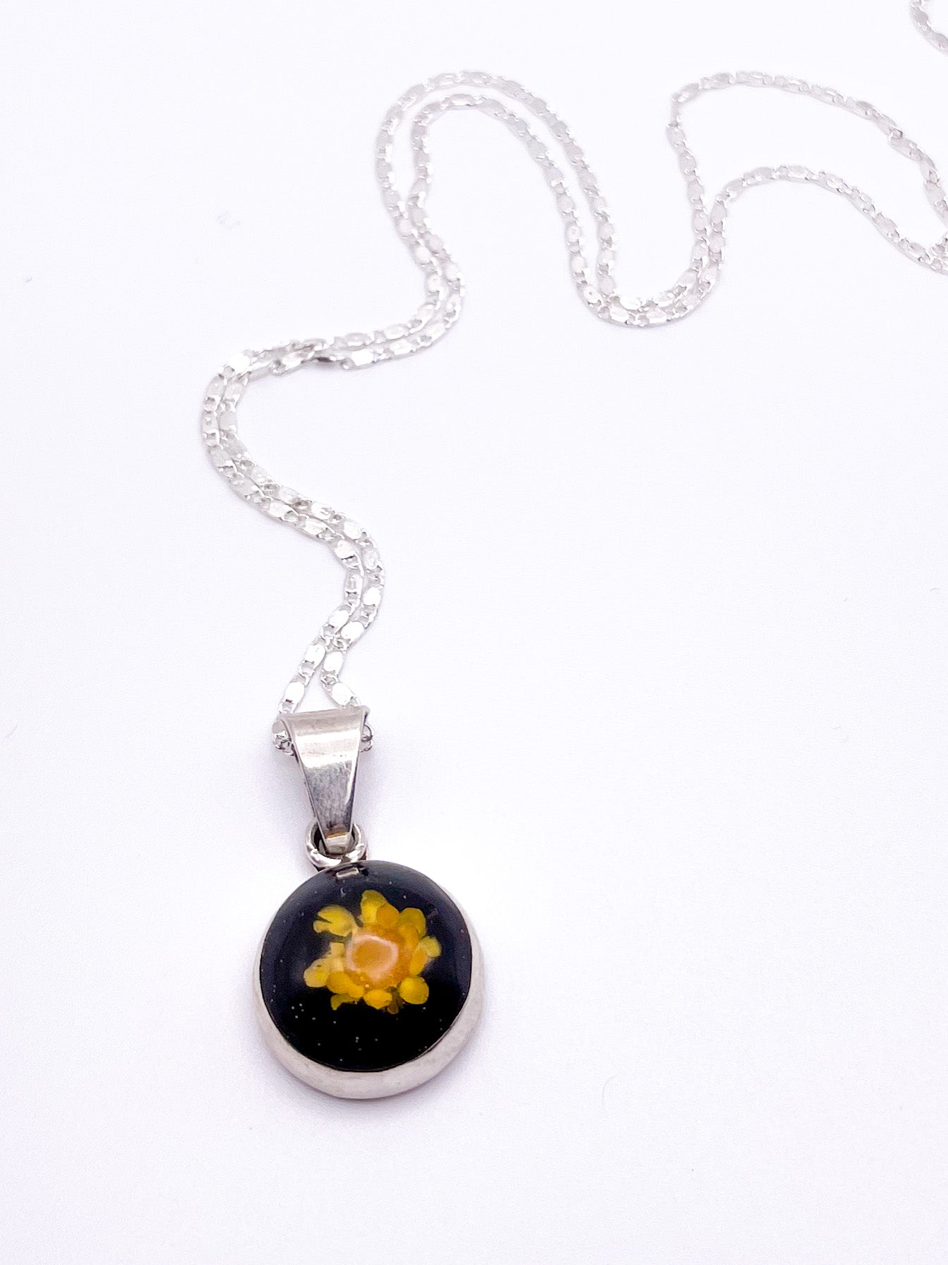 Flower Resin Pendant-Solid Sterling Silver